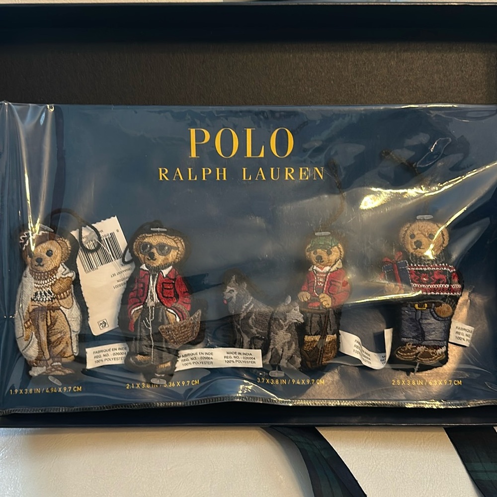 Polo RALPH LAUREN Christmas Holiday Ornaments Polo Bear 🐻 Set 4 RL Gift Box 🎁